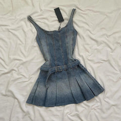 Aiertu  -  Mini Dress Retro Harajuku Blue Dress for Women Fashion Slim Sexy Summer Dress Suspender Zipper Gothic Denim Dresses Streetwear Aiertu