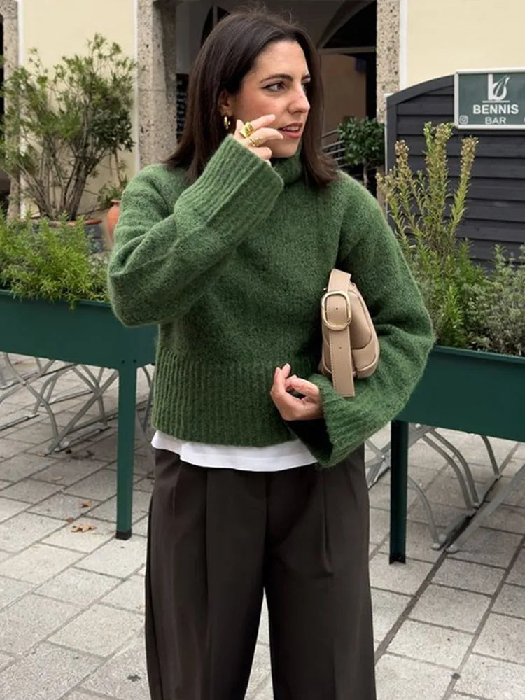 Aiertu  -  Cropped Pullovers Women Sweater Knit Loose Turtleneck  Long Sleeve Female Knitted Top Autumn Winter Fashion Lady Outwear Aiertu