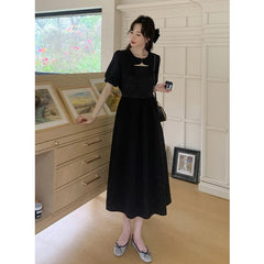 Aiertu  Summer Hot Sale Of The Season New Chinese Style Pure Color Belted Waist Gown with Button Detail Elegant Atmosphere Women's Dress Aiertu