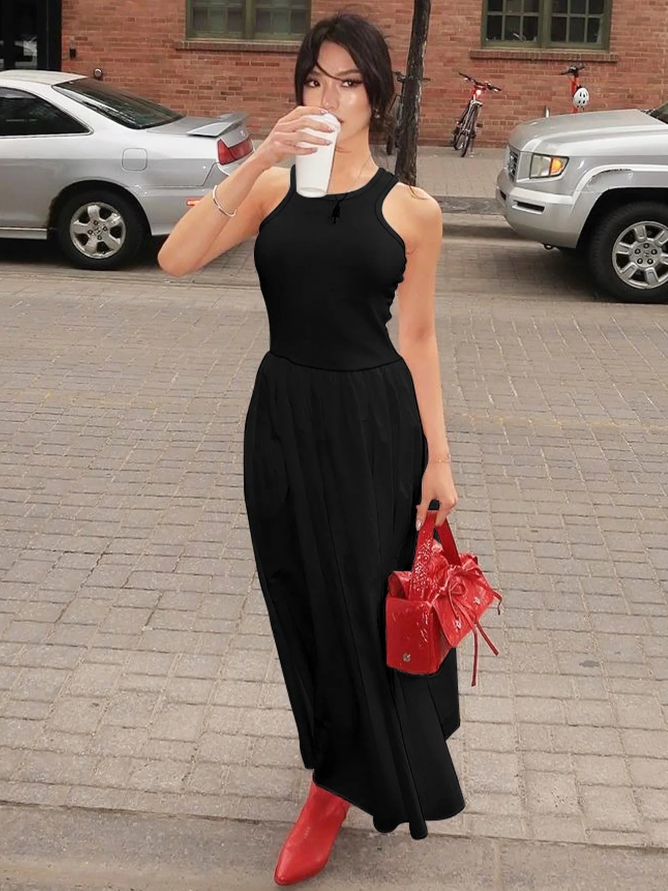 Aiertu  -  Fashion O-neck Sleeveless Long Tank Dresses for Women White 2026 Summer Casual Office Lady High Waist A-line Black Holiday Dress Aiertu