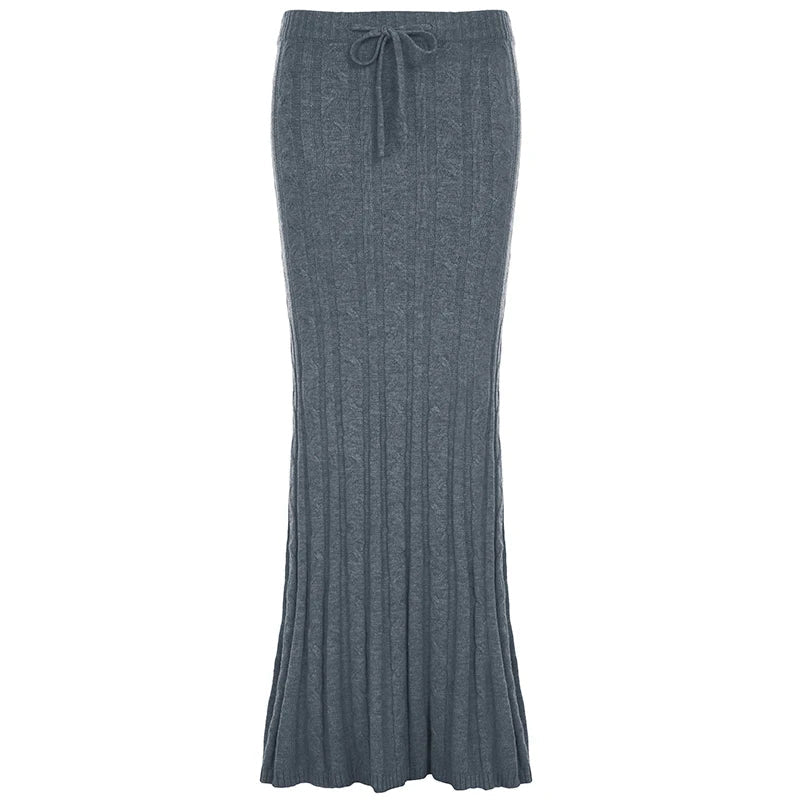 Aiertu  -  party look snspos Women's Twists Detail Sweater Fishtail Skirt Elegant Fashion Low Waisted Bodycon Maxi Skirts Winter Streetwear Basic Aiertu