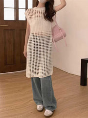 Aiertu  -  Summer Hollow Out Knitted Bandage Women's Dress Loose Casual Streetwear Tank Dresses Sexy Y2k Aesthetic Korean Vestido De Mujer Aiertu