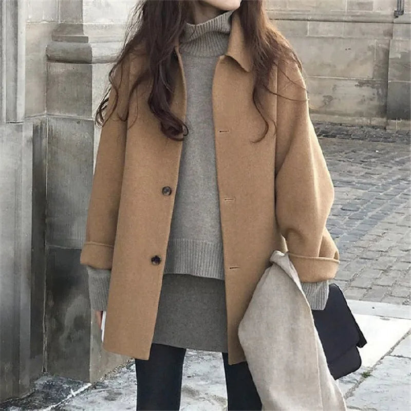 PICSGIRL  -  layered look inspo Thick Jacket Women Casual Fashion Loose Vintage Korean Warm Coat Female Winter Solid Single Breasted Outwears Lady Aiertu