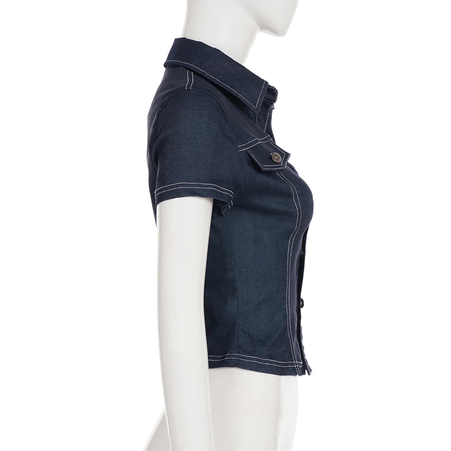 Aiertu  -  Vintage 2000s Skinny Denim T Shirt Summer Harajuku Short Sleeve Button-up Slim-fitting Crop Tops Women Casual Streetwear Aiertu