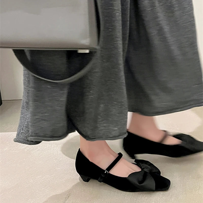 Aiertu  -  Designer Women's Mary Jane Shoes Elegant Low Heel Butterfly-Knot Fashionable Party Dress Footwear Aiertu
