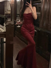 Aiertu  -  Sexy Bodycon Mermaid Womens Dresses Elegant Spaghetti Strap Evening Party Runway Vestidos Summer Korean Female Solid Long Robe Aiertu