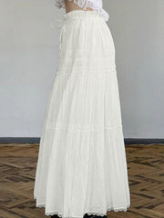 Aiertu  French Lace Splice Drawstring Maxi Skirt Aiertu