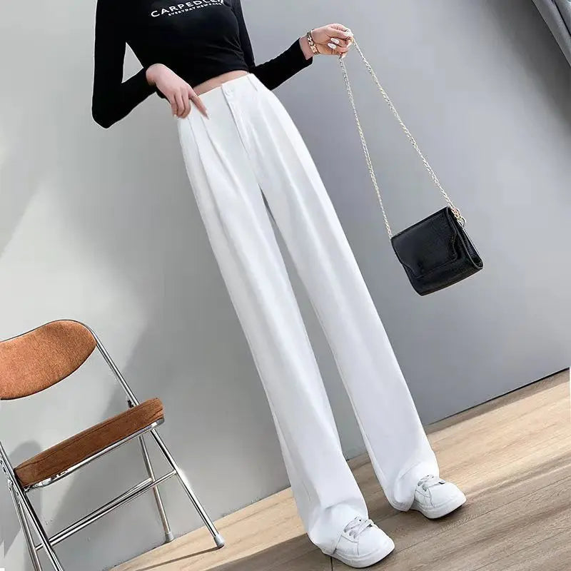 Aiertu Trousers for Women Summer Women's Suit Pants White High Waist Fluid Korean Style Wide Leg Palazzo Straight Fashion Casual Aiertu
