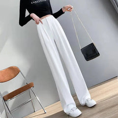 Aiertu Trousers for Women Summer Women's Suit Pants White High Waist Fluid Korean Style Wide Leg Palazzo Straight Fashion Casual Aiertu