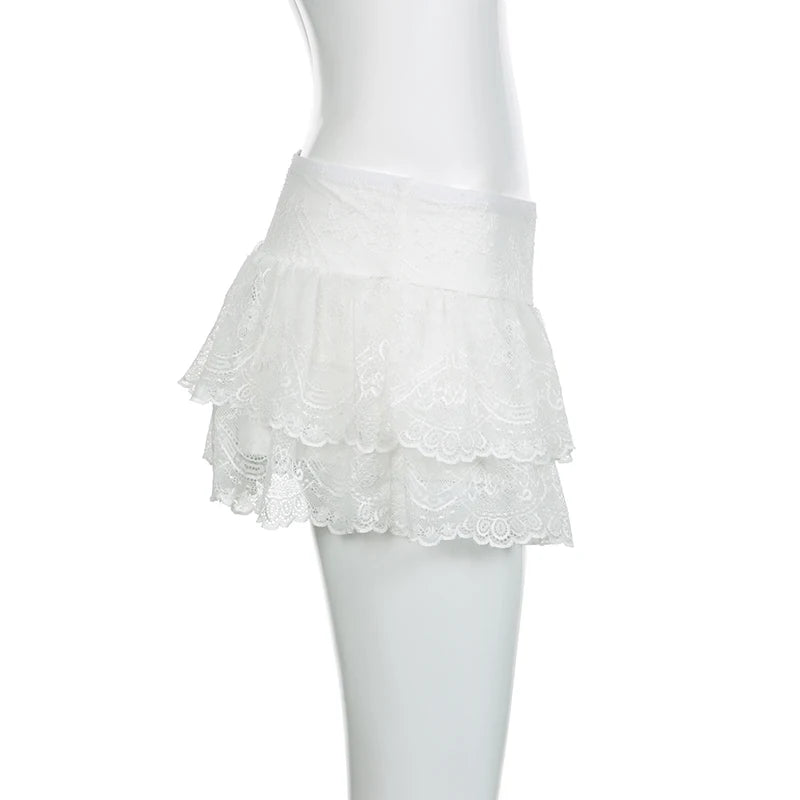 Aiertu  Y2K Aesthetic Lace Mini Skirts Low Waisted Sexy 90s Party Outfits for Women Fashion Streetwear 90s Solid Bottoms Aiertu