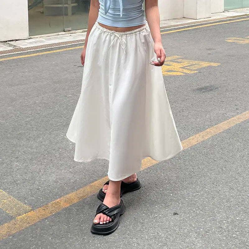 Aiertu  -  Skirt Lace-Up French Style Fairy Solid Color Women'S Loose Long Skirt That Covers The Flesh And Looks Slimming Leisure Skirt Aiertu