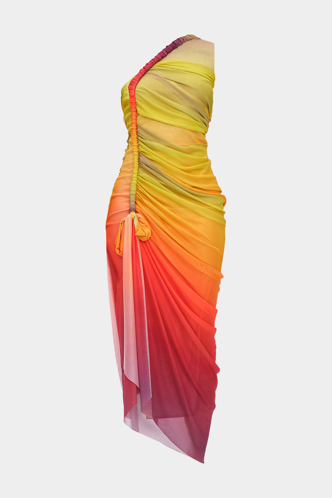 Aiertu  -Ombre Print Twist Mesh One Shoulder Sleeveless Midi Dress aiertu