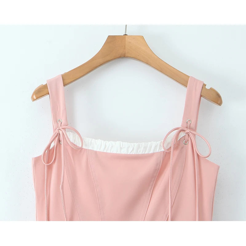 Aiertu  -  Sweet Girl Lace Up Pink Princess Mini Dress Women Sexy Sleeveless Low Waist A-line Mini Summer Dresses Party Robe Aiertu