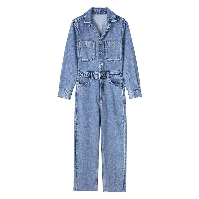 Aiertu  -  Women Y2k Denim Jumpsuit Long Sleeve Elegant Jumpsuits Female Lapel Jeans Overalls Streetwear Summer Office Lady Romper Aiertu