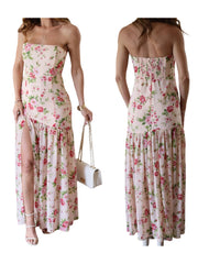 Aiertu  -   Women Off Shoulder Ruffle Dress Elegant Floral Print High Low Hem Maxi Dress for Wedding Party Prom Evening Gown Beach Aiertu