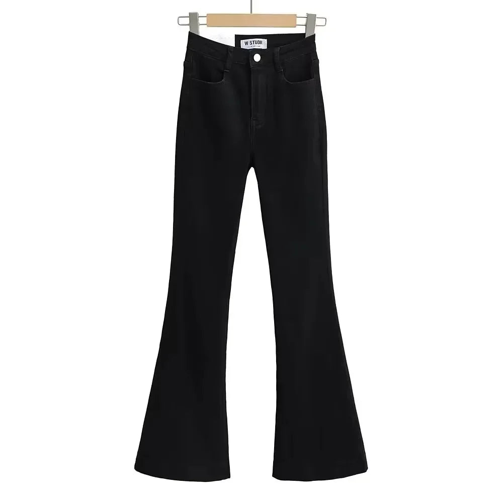 Aiertu  -  High Waist Denim Pants Women Solid Color Elastic Slim Fit Flare Pants For Hot Girl Denim Trousers Women Flare Jeans Streetwear Aiertu