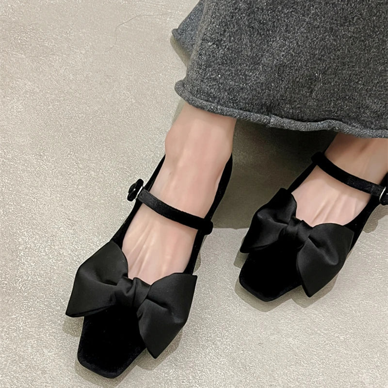 Aiertu  -  Designer Women's Mary Jane Shoes Elegant Low Heel Butterfly-Knot Fashionable Party Dress Footwear Aiertu