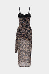 Aiertu  Leopard Print Bustier Lace Slip Sleeveless Maxi Dress Aiertu