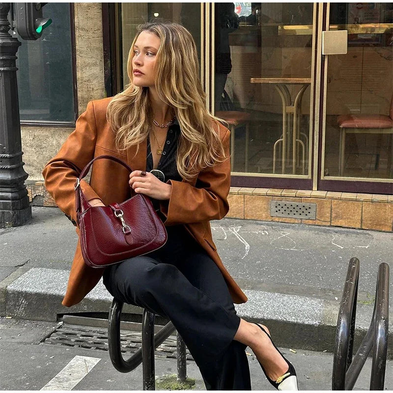 Aiertu     -  Fall Outfits 2026 Women Retro Brown Lapel Blazer Jacket Fashion Single Breasted Long Sleeves Office Suit Coats Autumn New Lady Commute Outerwear Aiertu