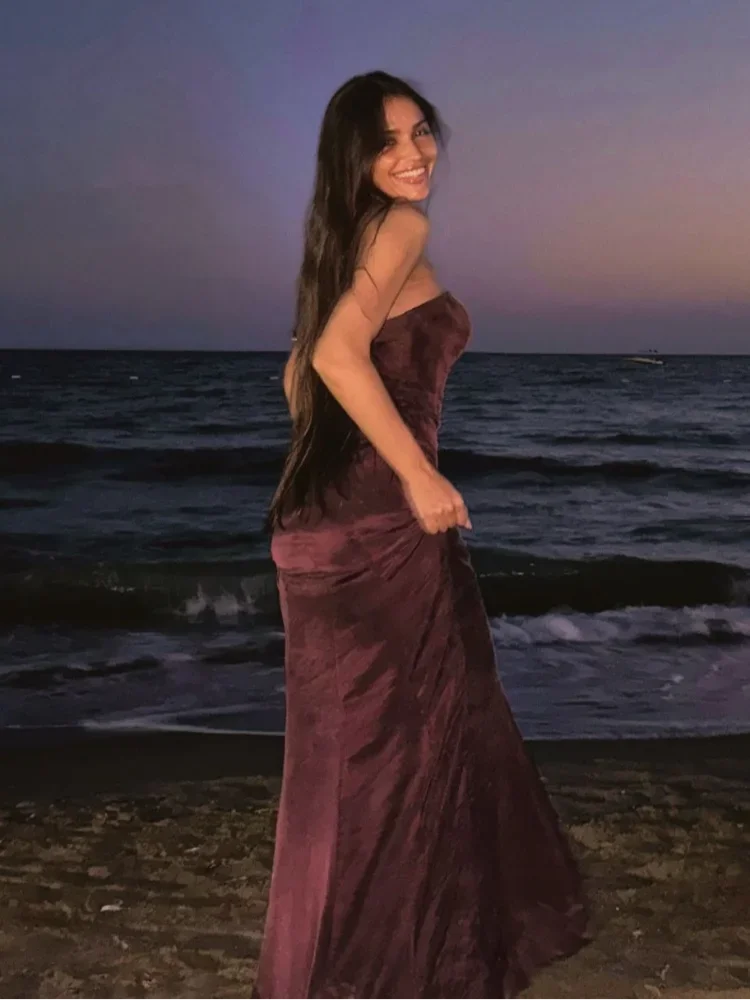 Aiertu  -  Luxurious Velvet Slim Strapless Fishtail Dress Women Elegant Backless Sleeveless Maxi Dresses 2026 New Lady Party Evening Gowns Aiertu