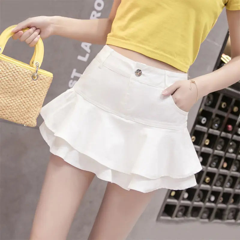 Aiertu summer inspo Ruffle Pleated Shorts Skirts Women Summer Low Waist A Line Y2K Denim Skirt Mini Short Jeans Skirts Outdoor Sex Skirt Woman Aiertu