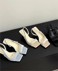 Aiertu  -  Square Toe Women Sandals High Heels Shoes Lace Slingback Elegant Shoes Trend Summer Pumps Dress Slippers Designer Sandalias Aiertu