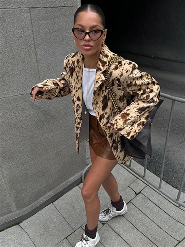 Aiertu  -  Winter Fashion Printed Suit Outwear Female Lapel Contrast Long Sleeve Vintage Patchwork Commute Clothes Ladies Blazers New Aiertu
