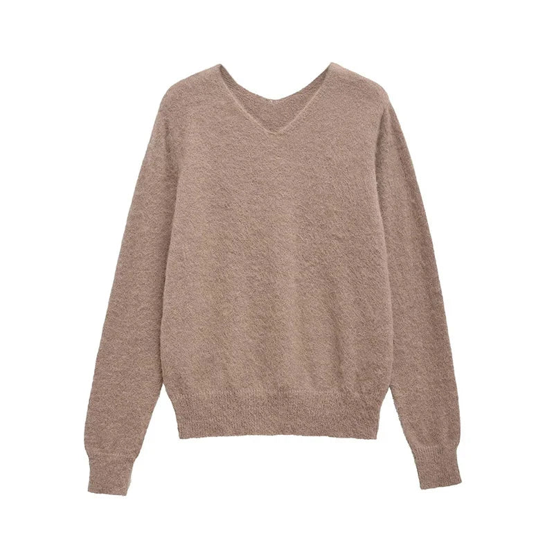 Aiertu  -  casual winter outfits Women Solid Knitted V-Neck Pullover 2024 Autumn Winter Long Sleeve Soft Basic Loose Sweater Lady Resilience Jumper Aiertu