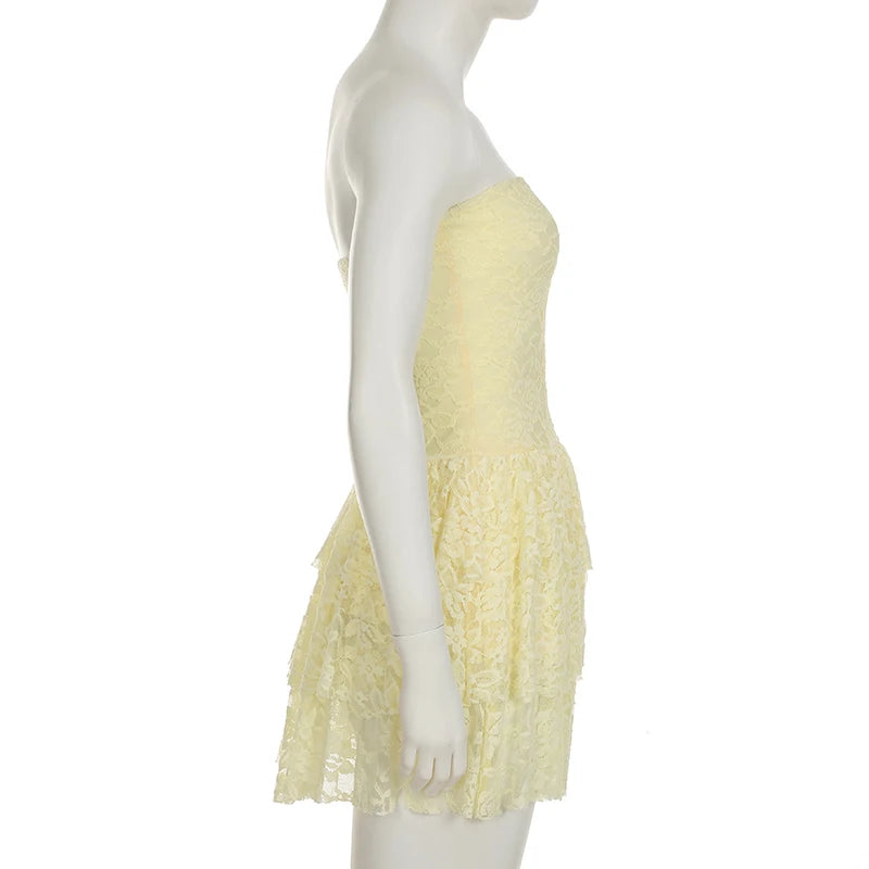 Aiertu  Holiday Slim Lace A-Line Dress Beach Style Sweet Sexy Slash Neck Sleeveless Mini Dresses For Women 2025 Summer Fashion Aiertu