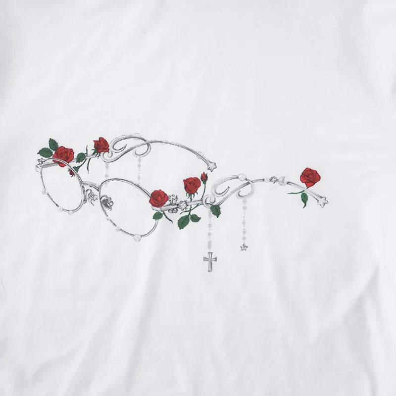 Aiertu  Streetwear Summer Half High Collar Women's Tops Vintage Flower Printing Harajuku T-shirts Y2k Aesthetic Puff Sleeve Grunge Tees Aiertu