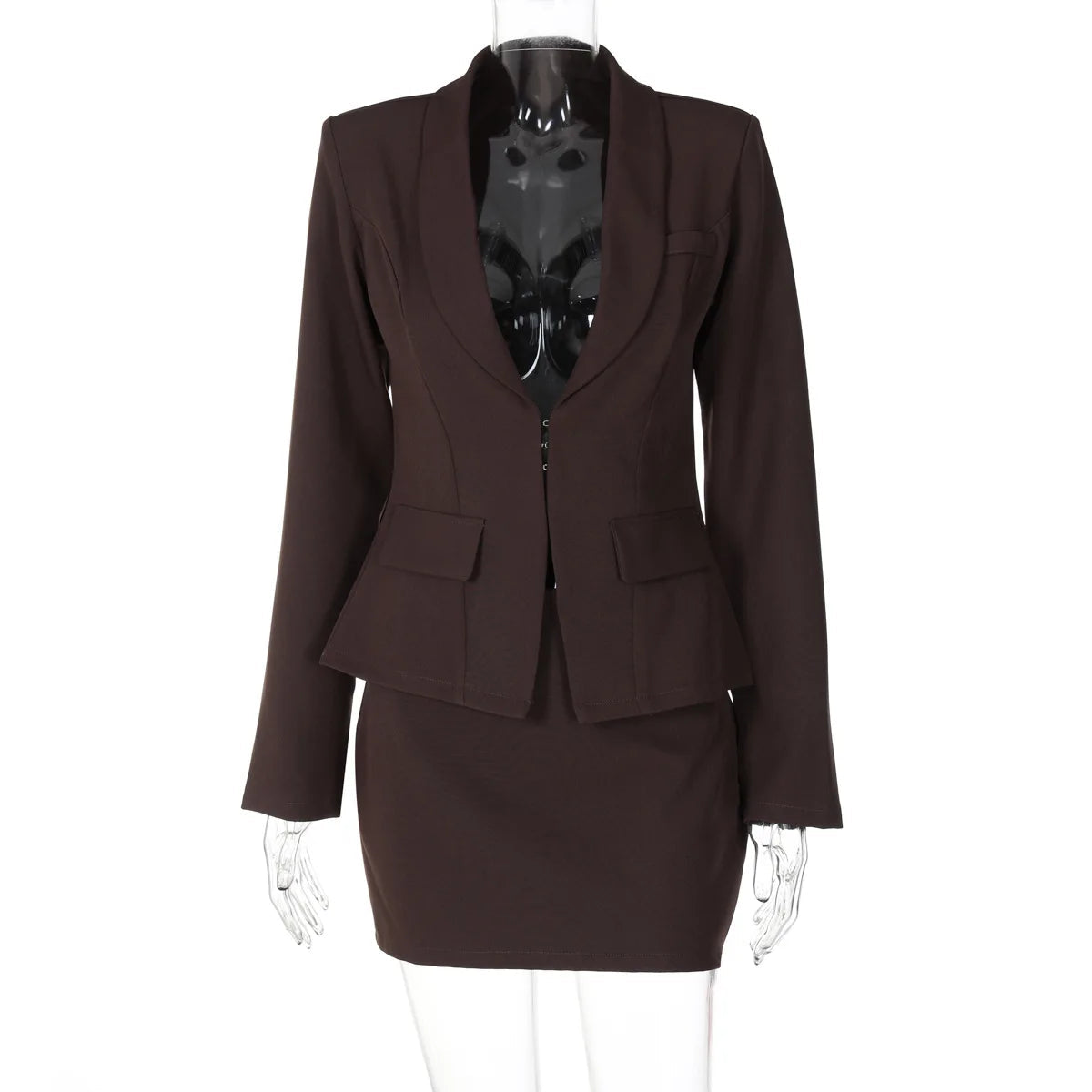 Aiertu  -   Fashion Long Sleeve Cardigan Mini Skirt Two Piece Sets Female Slim Suit Lapel Solid Color Elegant Outfits Autumn New 2026 Aiertu