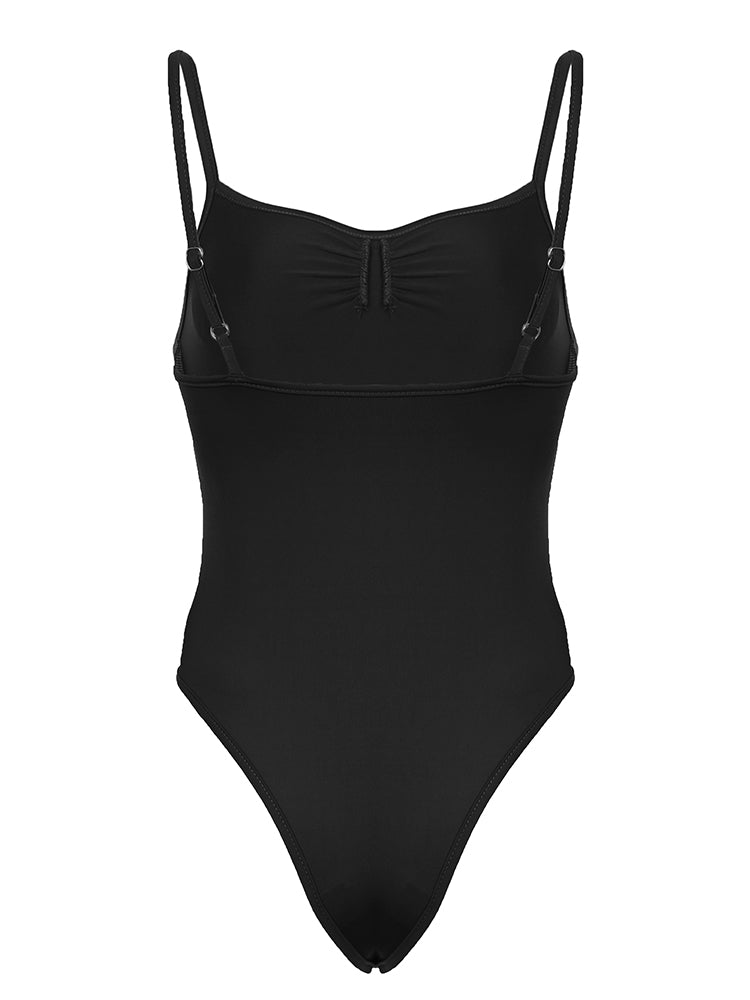 Aiertu - summer inspo Hot Sleeveless Skinny Shirring Skinny Sexy Spaghetti Strap Bodysuit For Women Black Solid Simple Basic Vacation Camisole Aiertu