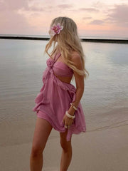 Aiertu  -  Pink 3D Floral Bandage Sleeveless Summer Dress Women Sexy Strapless Backless Mini Dress Beach Ladies Holiday Sundresses 2025 New Aiertu