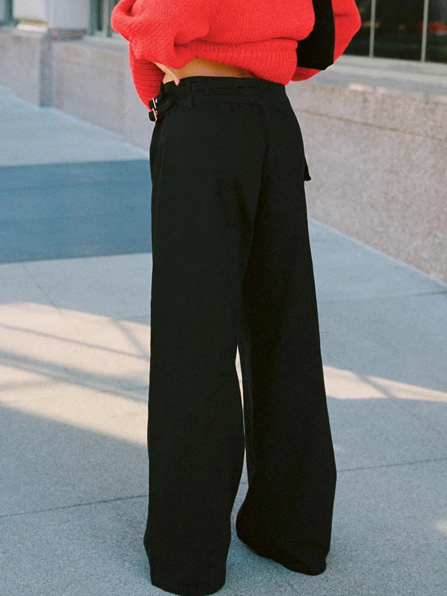 Aiertu  -  Pocket Adjustable Waist Wide Leg Pant Women Low Rise Waist Baggy Denim Trouser Streetwear Fashion Vintage Jeans Femme Summer New Aiertu