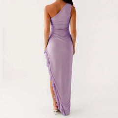 Aiertu  -  Women One Shoulder Bodycon Maxi Dress Sleeveless Backless Ruffle High Split Evening Party Dress Cocktail Clubwear Aiertu