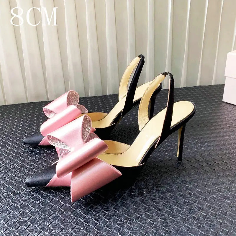 Aiertu  -  Bow Satin Stilettos New Women Point Toe Thin High Heel Slingbacks Elegant Sweet Pumps Sandals Shoes For Woman Aiertu