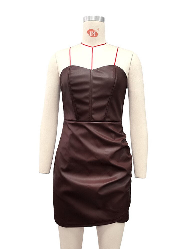 Aiertu Strapless  Leather Mini Dress for Women Sexy Summer Sleeveless Backless Ruched Bodycon Party Short Dress Vestido Aiertu