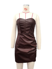 Aiertu Strapless  Leather Mini Dress for Women Sexy Summer Sleeveless Backless Ruched Bodycon Party Short Dress Vestido Aiertu