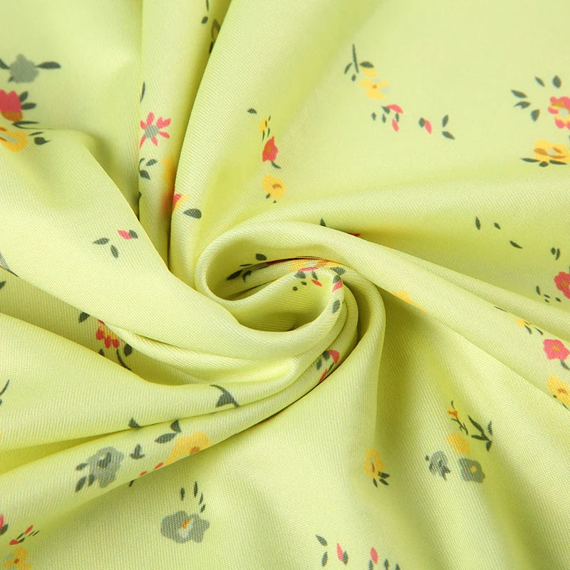 Aiertu  Yellow Floral Print Summer Vacation Beach Dresses For Women Sleeveless V Neck Elegant Sexy Boho Mermaid Dress Aiertu