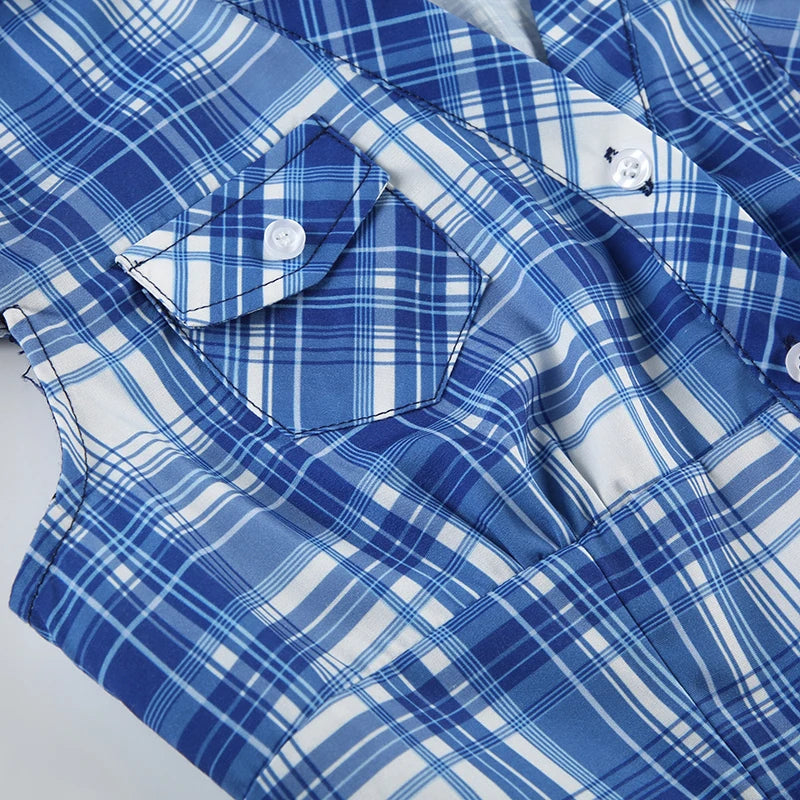Aiertu  Plaid Patchwork Slim Fit Single Button Women’s Shirts Causal Basic Chic New Summer Short Blouses Aiertu