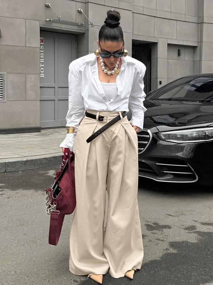 Aiertu  -  Casual Khaki Pleated Wide Legs Pants Women Chic High Waist Baggy Trousers Female 2026 Spring Summer New Fashion Office Pant Aiertu