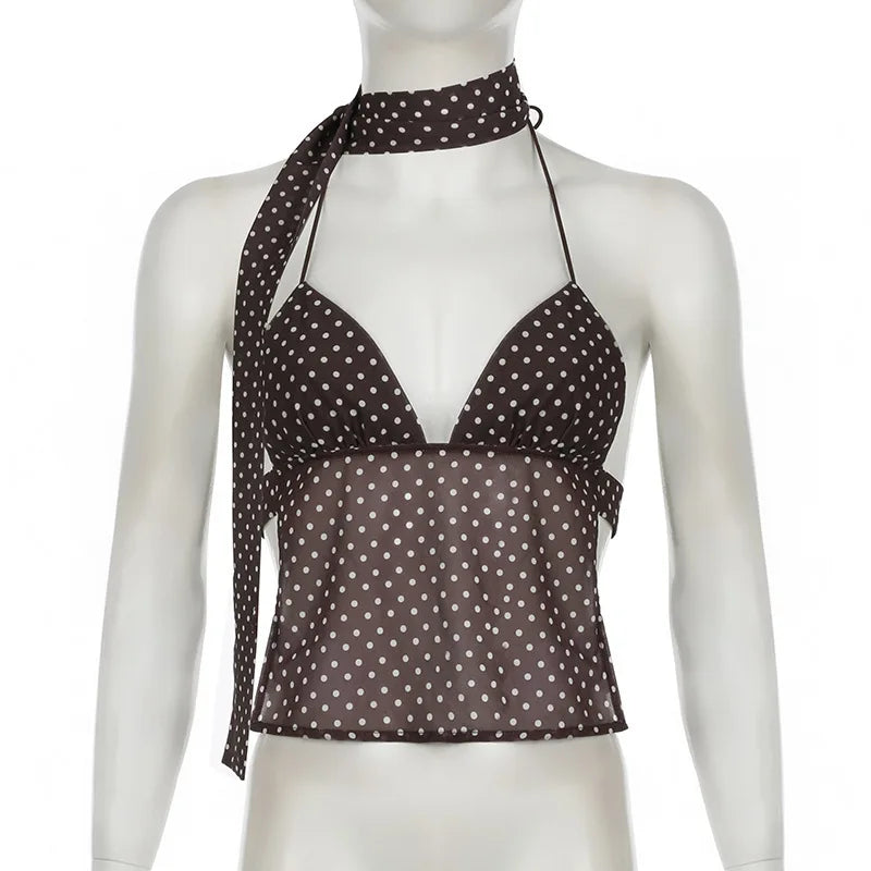Aiertu  -  Fashion Polka Dot Suspender Vest With Scarf Sexy V-neck Printed Backless Lace Up Hot Girl Top Y2k Summer Fashion 2025 Aiertu