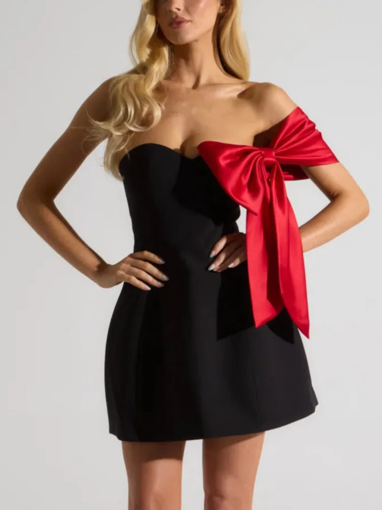 Aiertu  -  Off-shoulder Bow Sleeve Sexy Mini Dress For Women Robe Fashion Strapless Backless Evening Club Party Dress Elegant Aiertu