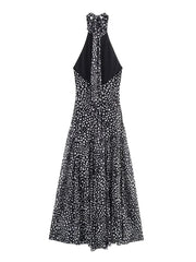 Aiertu  -  Sexy Spliced Dot Print Maxi Dress for Women Halter Neck Off Shoulder High Waist Temperament Folds Dresses Female Aiertu