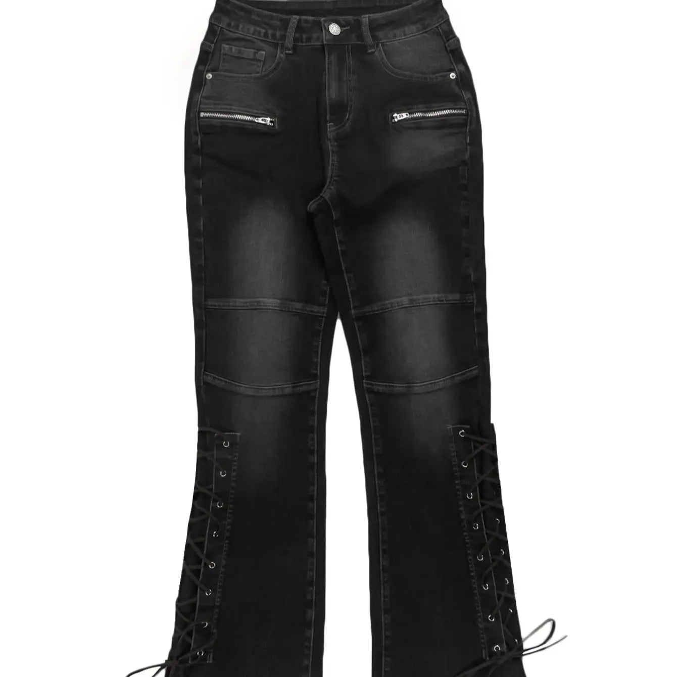 Aiertu  -  Fashion Zipper Patchwork Jeans Women Autumn Trend Skinny High Waist Rings Bandage Stretch Classic Streetwear Bottoms Aiertu