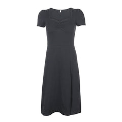 Aiertu - Square Neck Pleated Waist Slim Dress Aiertu