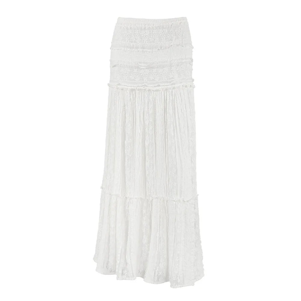 Aiertu  -  Solid Spliced Belts Loose Skirts for Women High Waist Spliced Folds Elegant Temperament Skirts Female Aiertu
