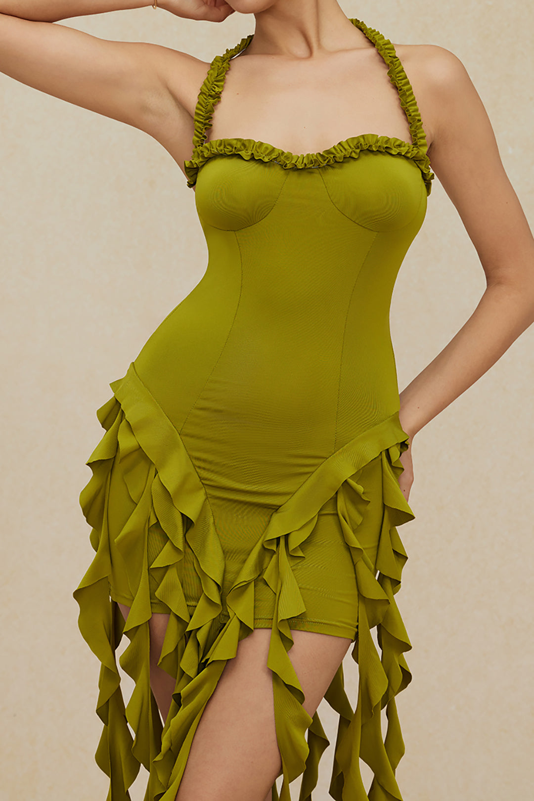 Aiertu  Ruffle Tassel Halter Bustier Mini Dress Aiertu