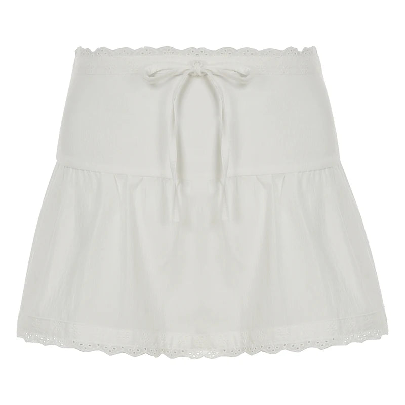 Aiertu  -  Lace Patchwork Fold Texture Solid Short Skirt Slim Zip All-match Casual Streetwear Outfits Hottie Basic Bottoms Aiertu