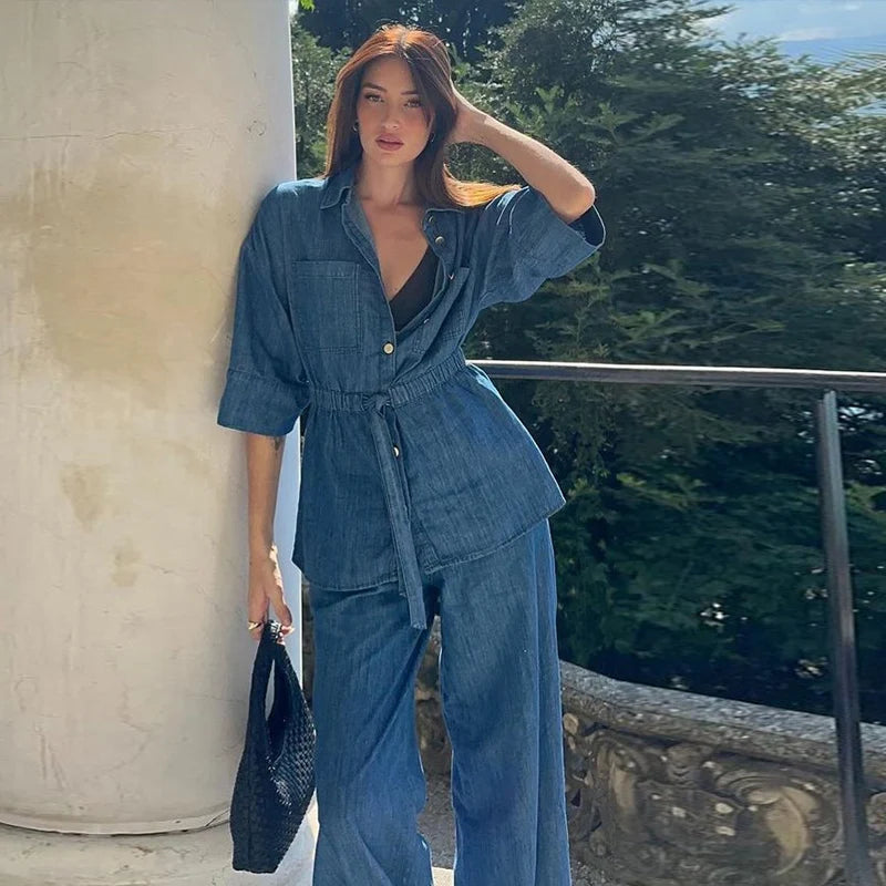 Aiertu  -  Elegant Women's Baggy Jeans Fashion High Waist Pocket Wide Leg Female Trouser 2025 Spring Lady Casual All-match Denim Pant New Aiertu